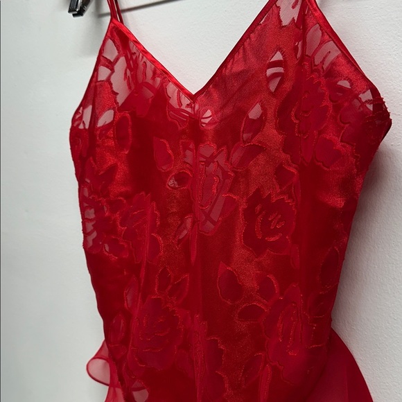 Victorias Secret Teddy Lingerie Gold Label Vintage Floral Semi Sheer Red Small - Picture 5 of 9